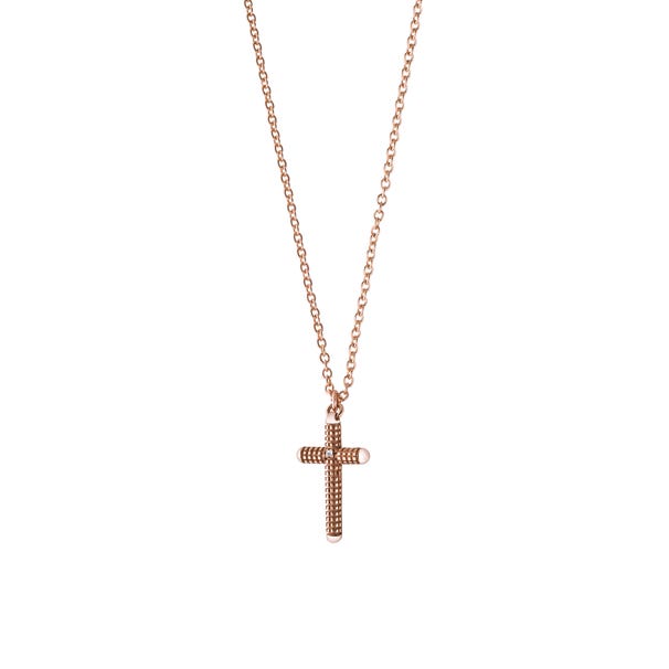 Pink gold and diamond cross necklace (15x9.20 mm.) METROPOLITAN DAMIANI 20062162 - 1