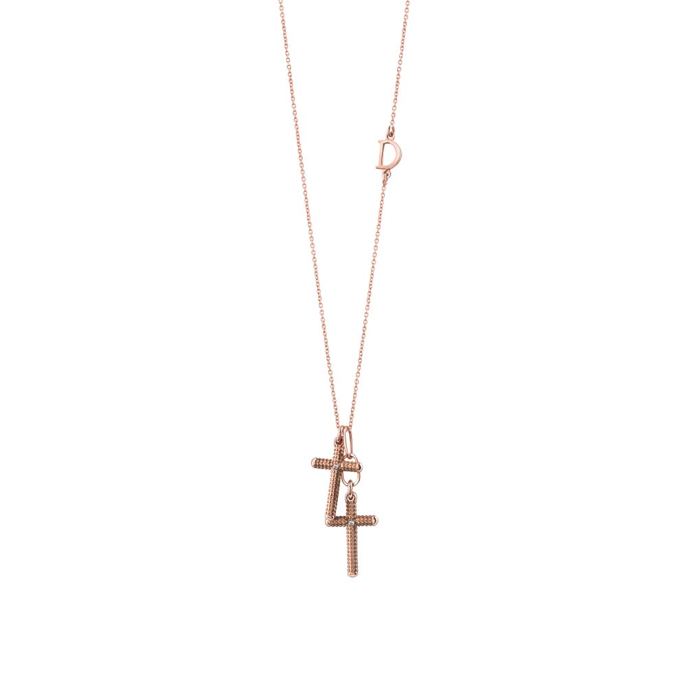 Pink gold and diamond cross necklace (15x9.20 mm.) METROPOLITAN DAMIANI 20062175 - 1