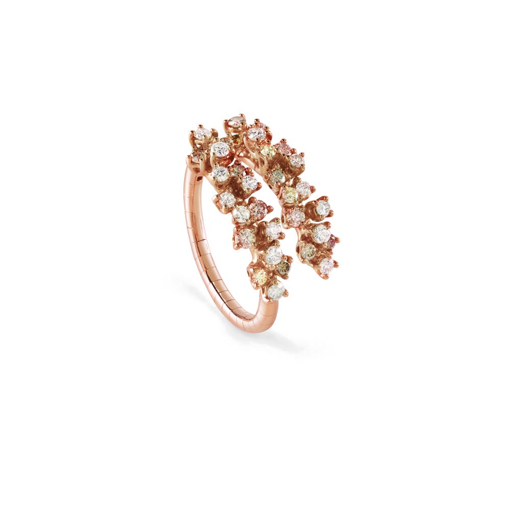 Pink gold ring with white and brown diamonds MIMOSA DAMIANI 20078491_c - 1