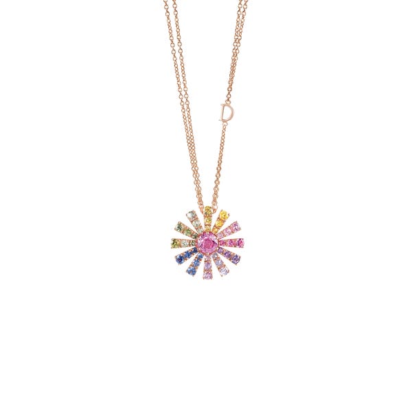 Collana in oro rosa con zaffiri multicolor e diamanti, 22mm. MARGHERITA DAMIANI 20088155 - 1