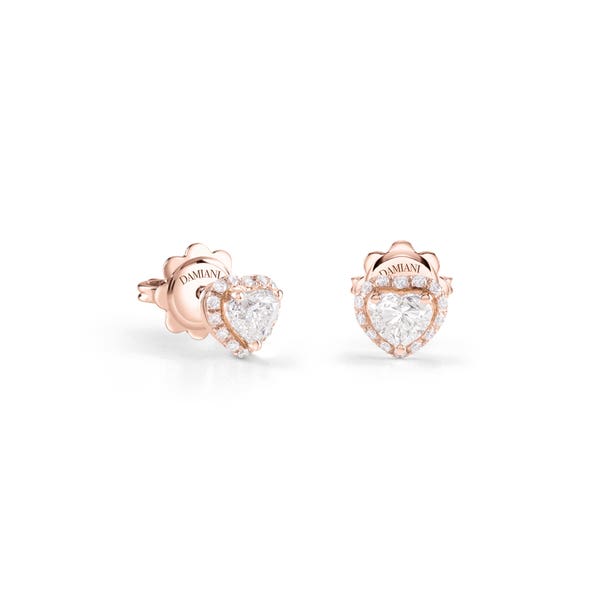 Boucles d'oreilles en or rose et diamants taille cœur MINOU DAMIANI 20091170 - 1