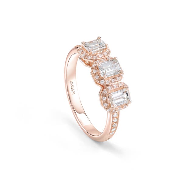 세 개의 에메랄드 컷 다이아몬드가 세팅된 핑크 골드 링 MINOU DAMIANI 20091232_c - 1