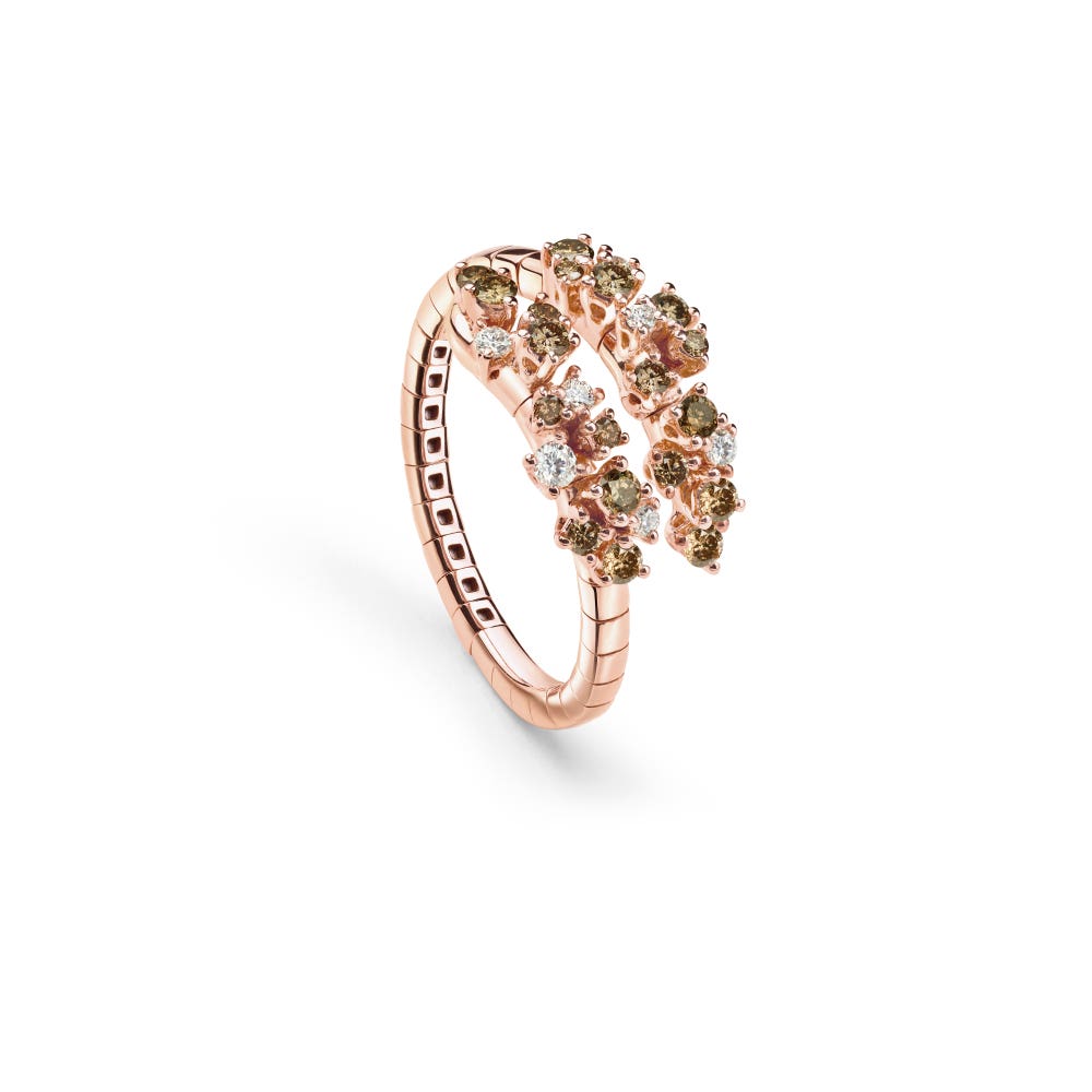 Pink gold ring with white and brown diamonds MIMOSA DAMIANI 20100610_c - 1
