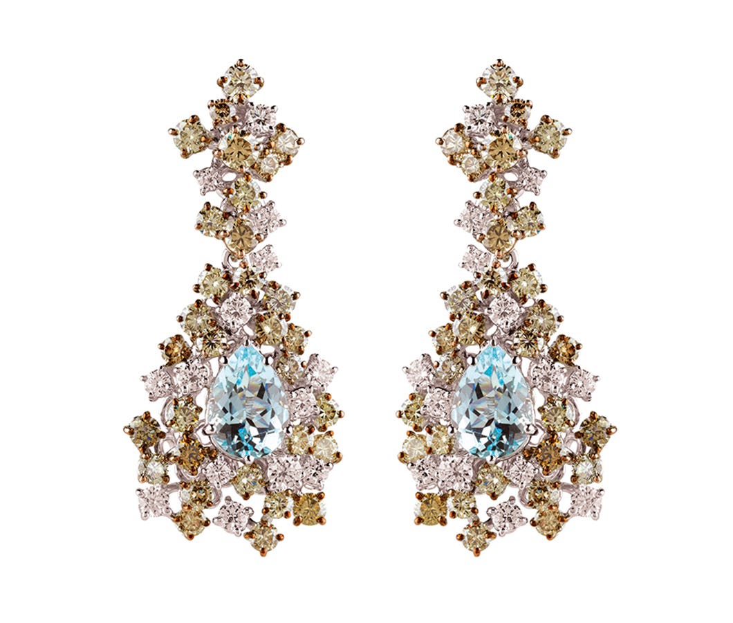 Earrings in white gold, diamonds and aquamarine